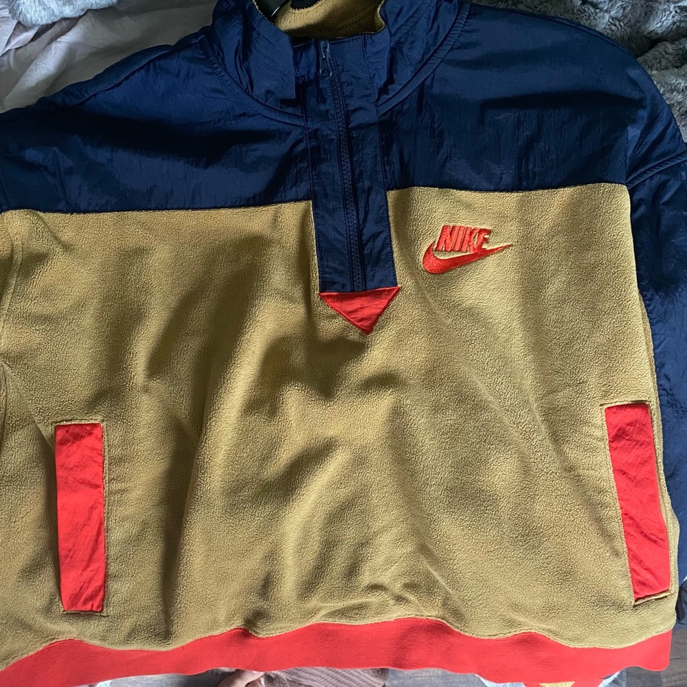 tan orange & blue nike half zip